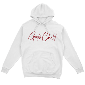 God`s Child "Big Signature" Fleece Pullover Hoodie (White & Red)
